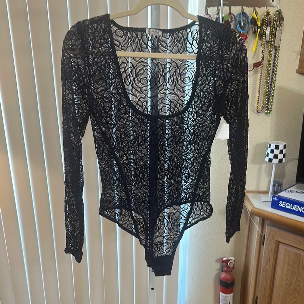 Intimately Free People Elegant Dark Blue Lace Bodysuit